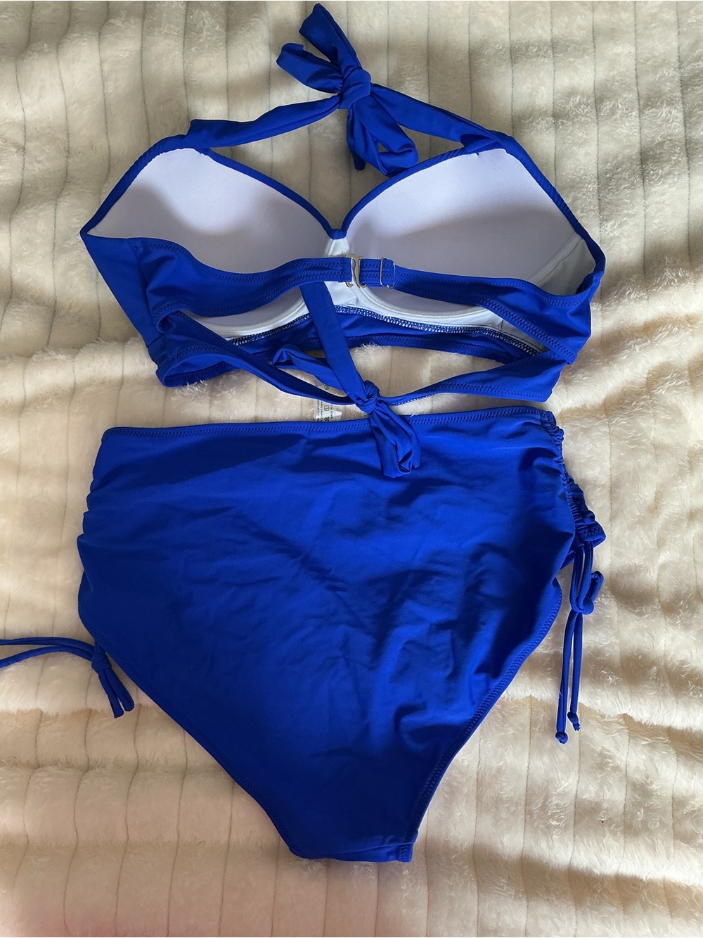NWOT Cupshe Cobalt Blue Halter Bikini with High-Waist Bottoms - Picture 3 of 4